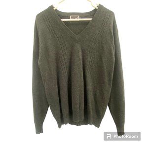 Vintage HOM Wool Dark Gray‎ Knit Long Sleeve V-Neck Sweater Men's Small